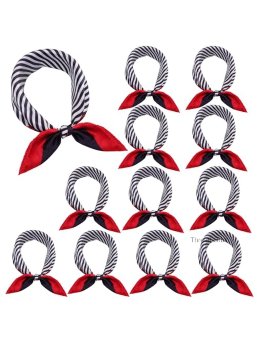 12PCS Women Square Satin Scarf Set Striped Hair Band Neck Wrap